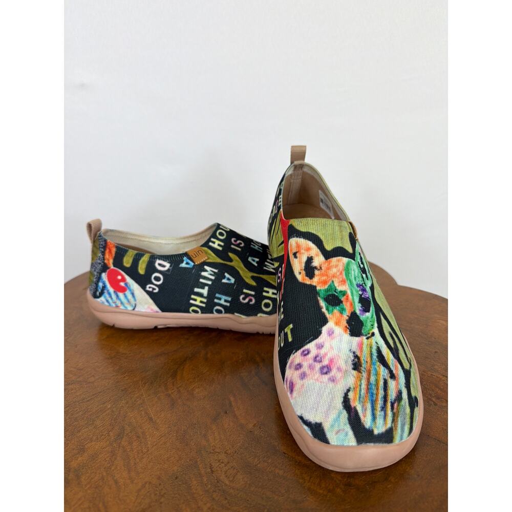 Uin Toledo Multicolored Pattern Canvas Slip On Travel Shoes Women's Size 9.5
